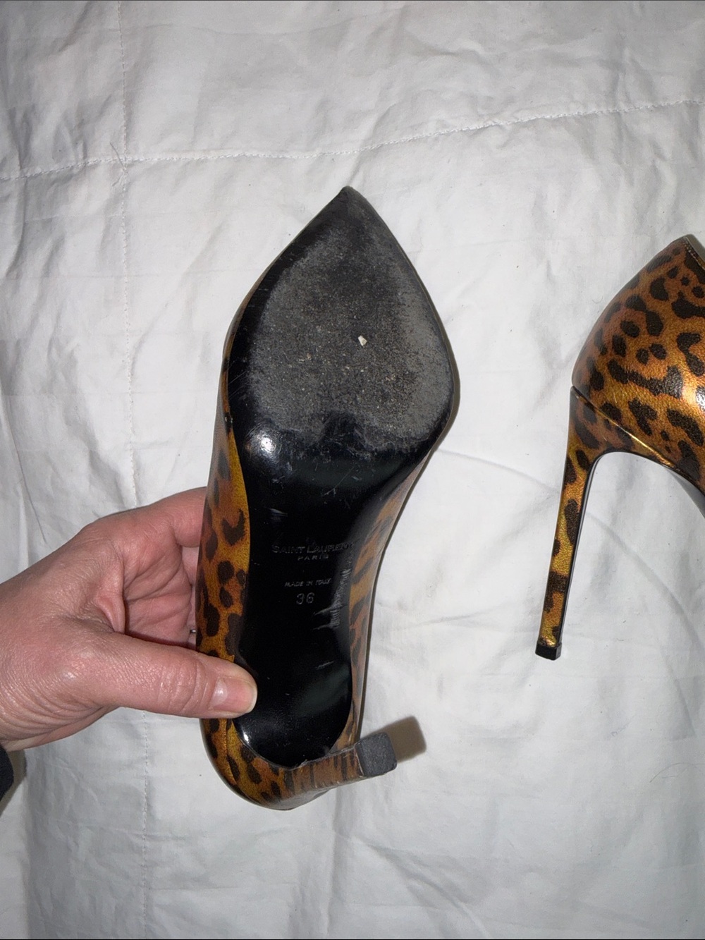 Saint Laurent Leopard Print Pointed Toe Pumps animal print SZ 36 - Picture 9 of 16